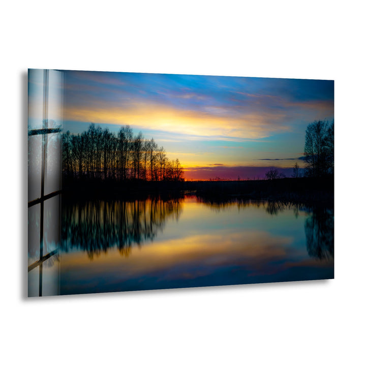 Sunset Near Lake Glass Wall Art print picture on glass, Tempered Glass Wall Art