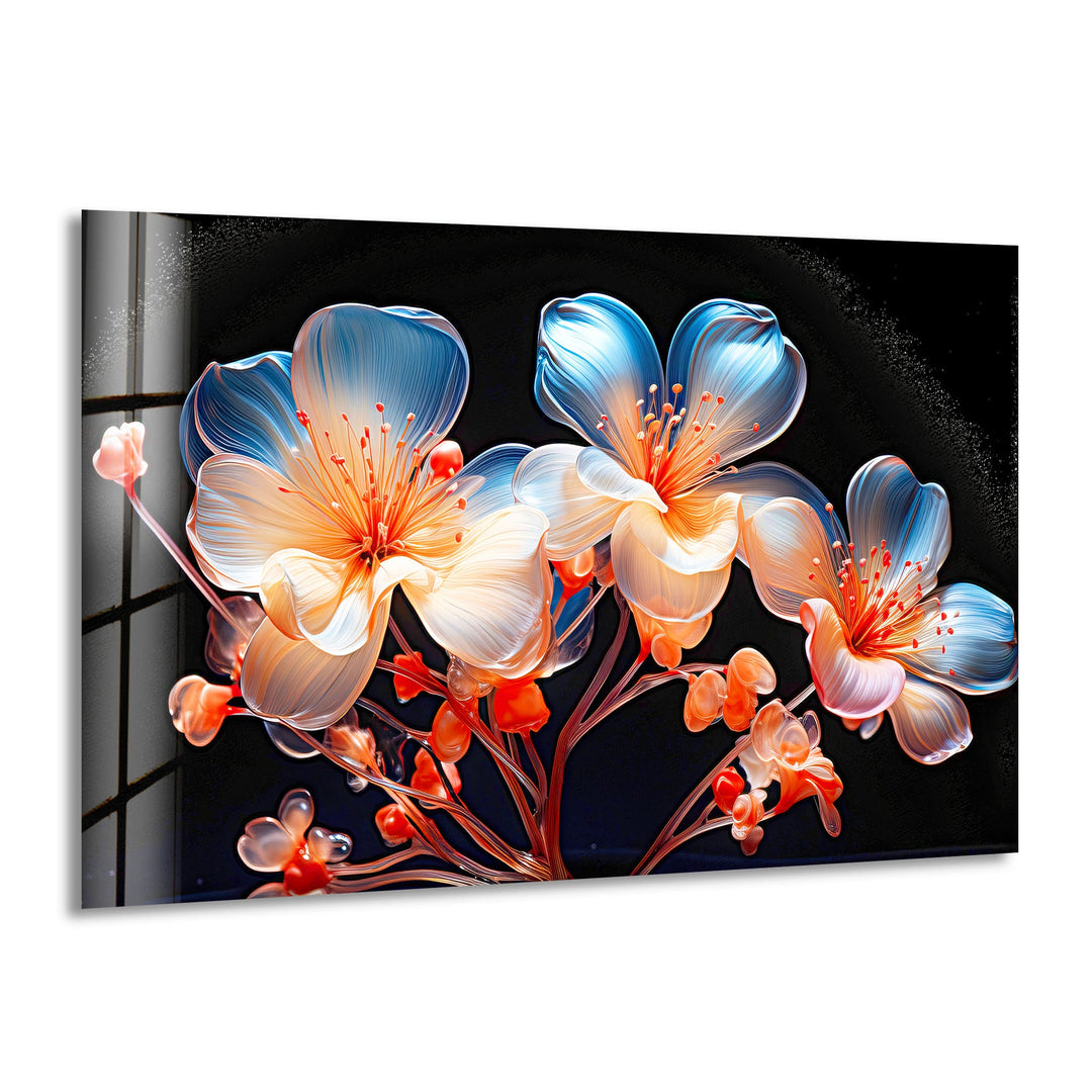 Orange & Blue Flower Glass Wall Art glass photo prints, glass picture prints
