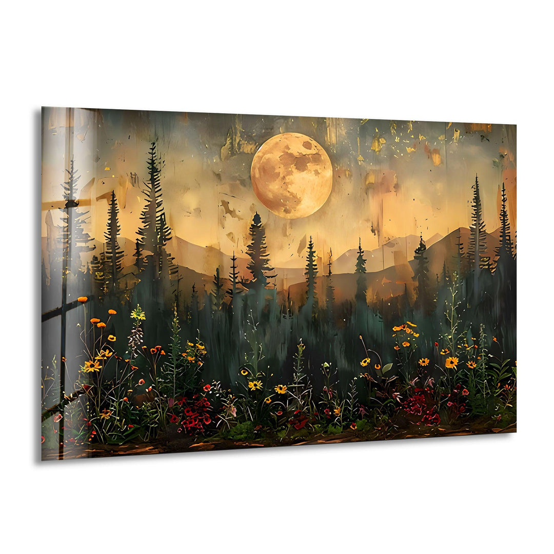 Sunset With Full Moon Glass Wall Art stained glass wall art, stained glass wall decor
