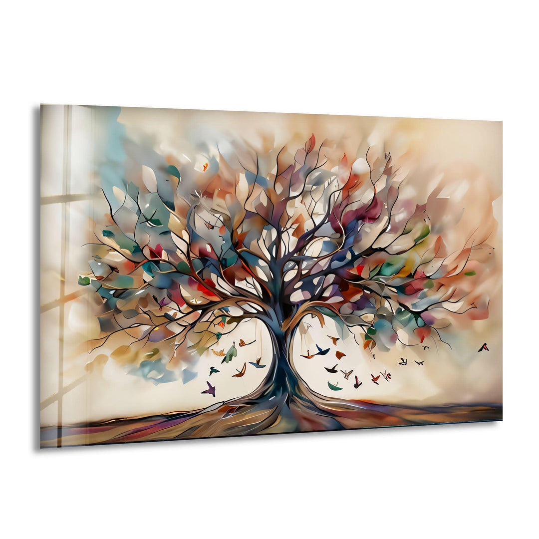 Beige Tree Glass Wall Art print picture on glass, Tempered Glass Wall Art
