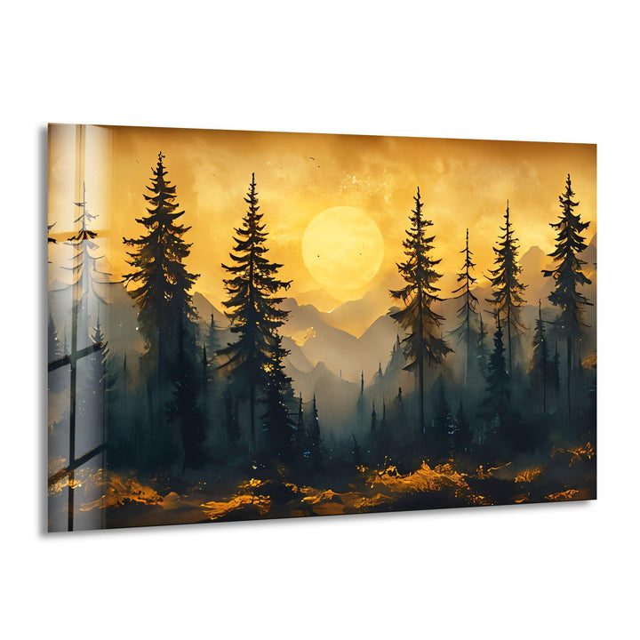 Sunset Forest Landscape Glass Wall Art stained glass wall art, stained glass wall decor
