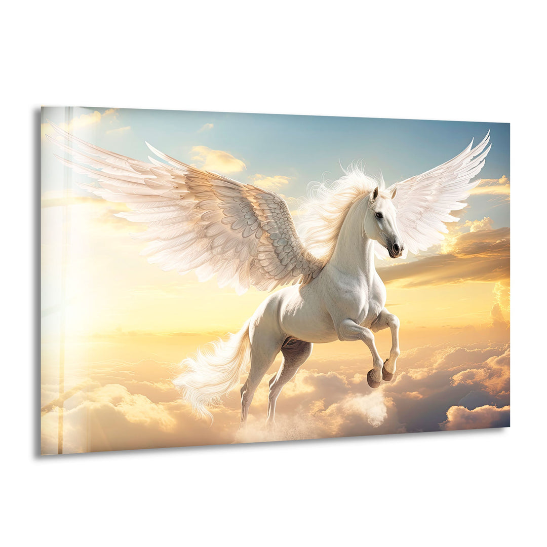 Winged Horse White Glass Wall Art cglass pictures for Wall, glass prints wall art
