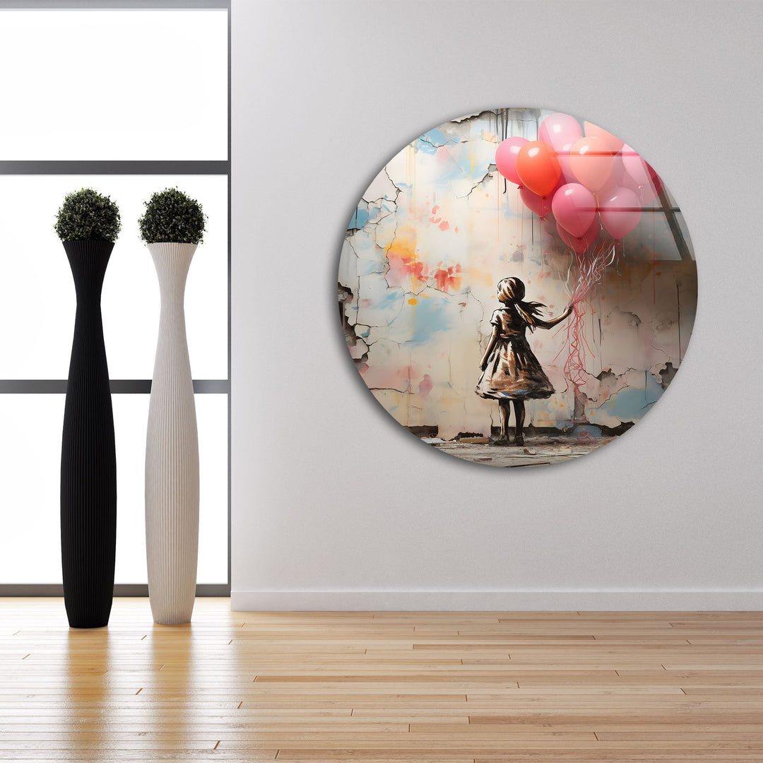 Girl Holding Balloon Glass Wall Art stained glass wall art, stained glass wall decor
