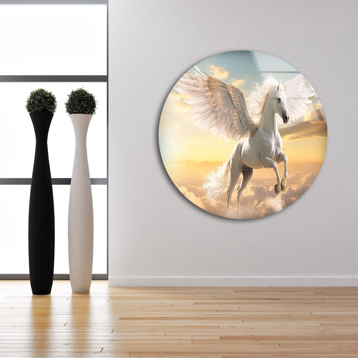 Winged Horse White Glass Wall Art large glass photo prints, glass wall photos
