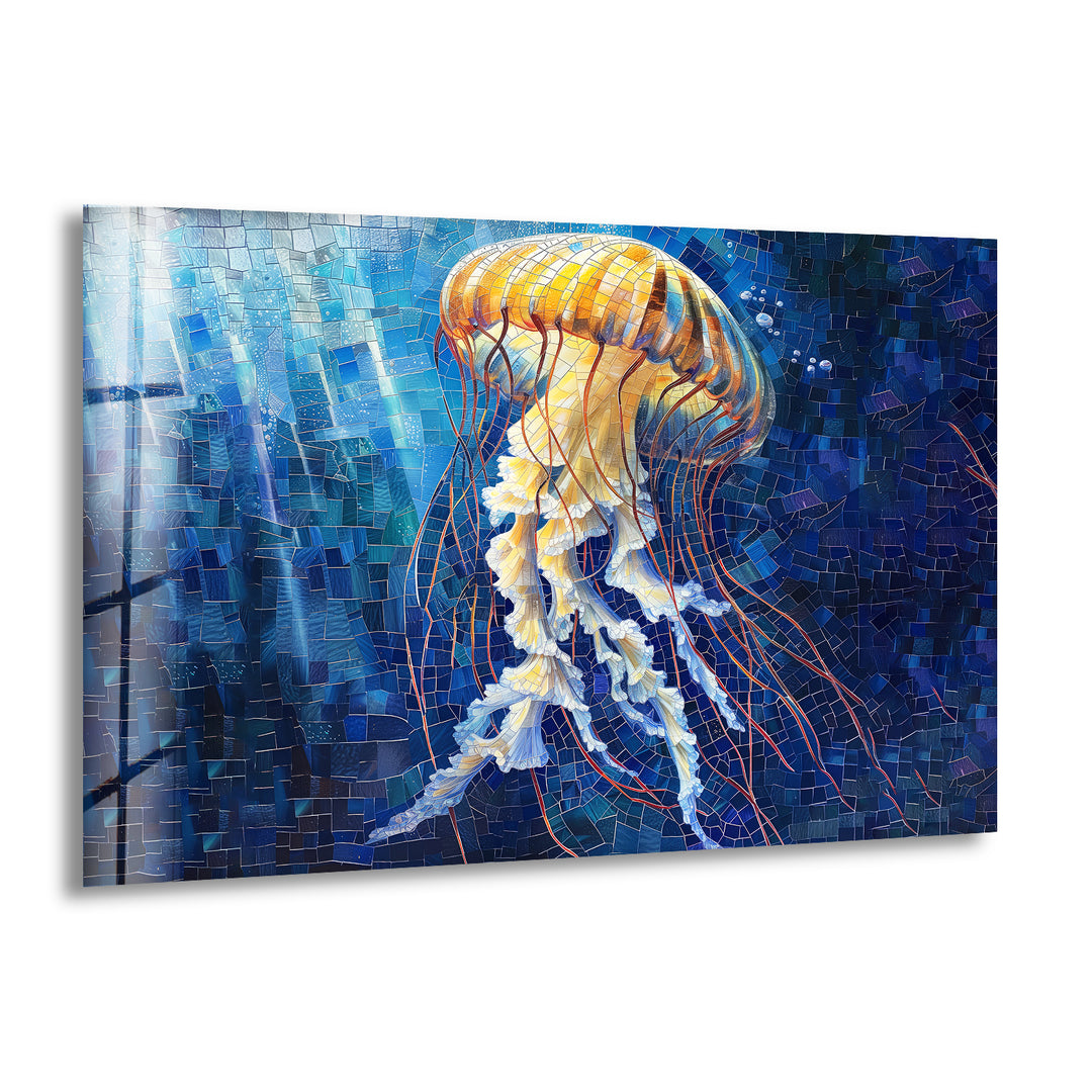 Mosaic Jellyfish Glass Wall Art print picture on glass,Tempered Glass Wall Art