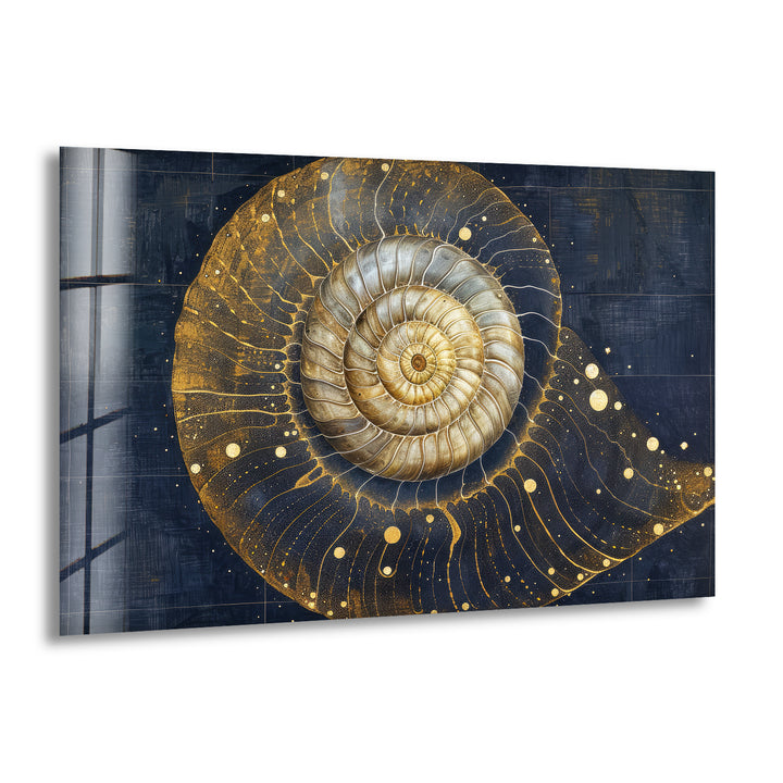 Gold Shiny Snail Shell Glass Wall Art