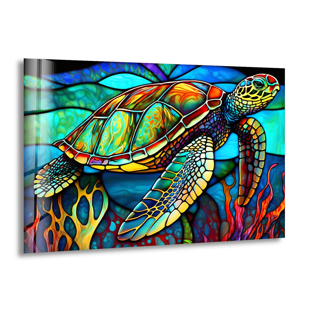 Stained Sea Turtle Glass Wall Art glass art painting, glass art for the Wall