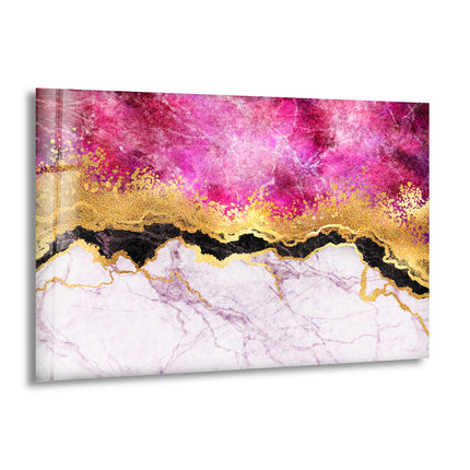 Pink Marble with Gold Veins Modern High-Quality Abstract Glass Art Panels