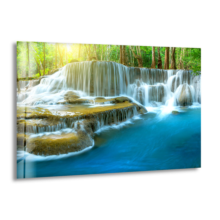 Deep Forest Waterfall Thailand Glass Wall Art