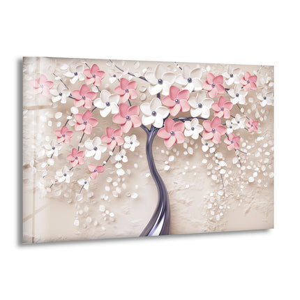 Tree with Pink & Silver Flowers Glass Printing Art