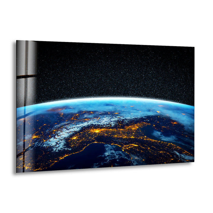 Earth At Night Glass Wall Art, print picture on glass, Tempered Glass Wall Art