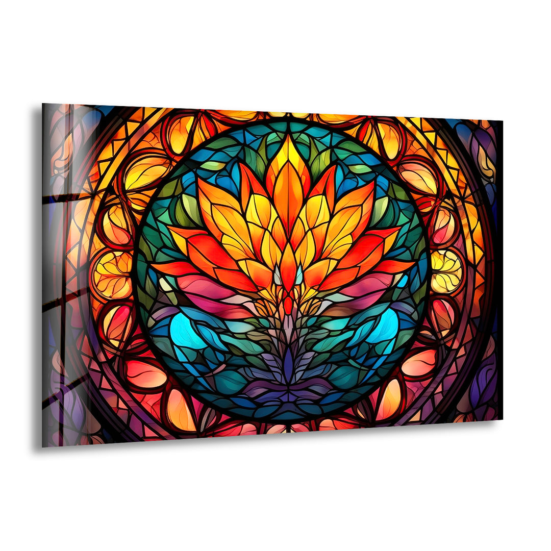 Lotus Stained Flower Glass Wall Art glass pictures for Wall, glass prints wall art