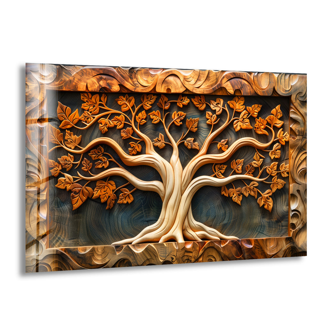 Carved Wood Tree Glass Wall Art glass pictures for Wall, glass prints wall art