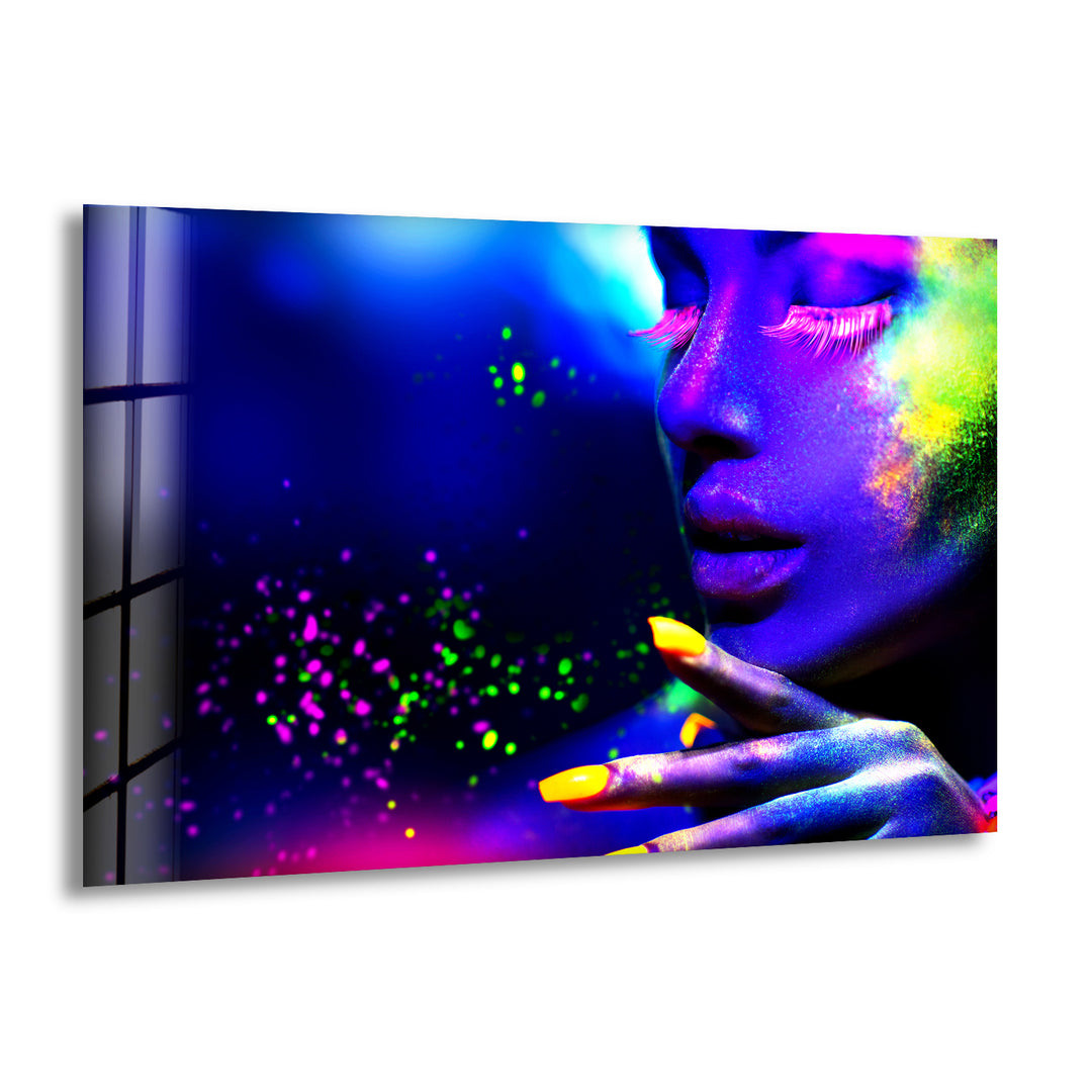 Woman in Neon Light Glass Art & Cool Wall Decor