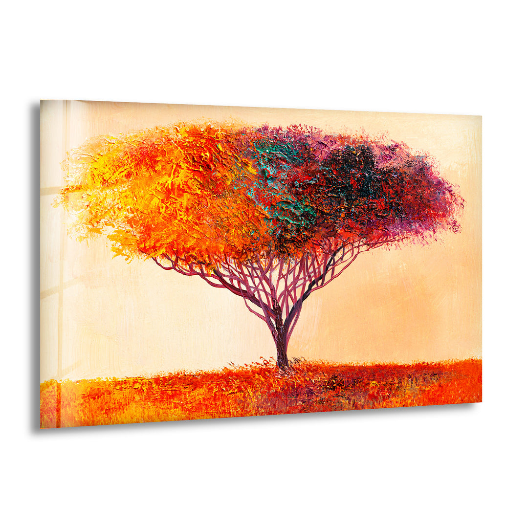 Oil Painting Tree Glass Wall Art glass pictures for Wall, glass prints wall art