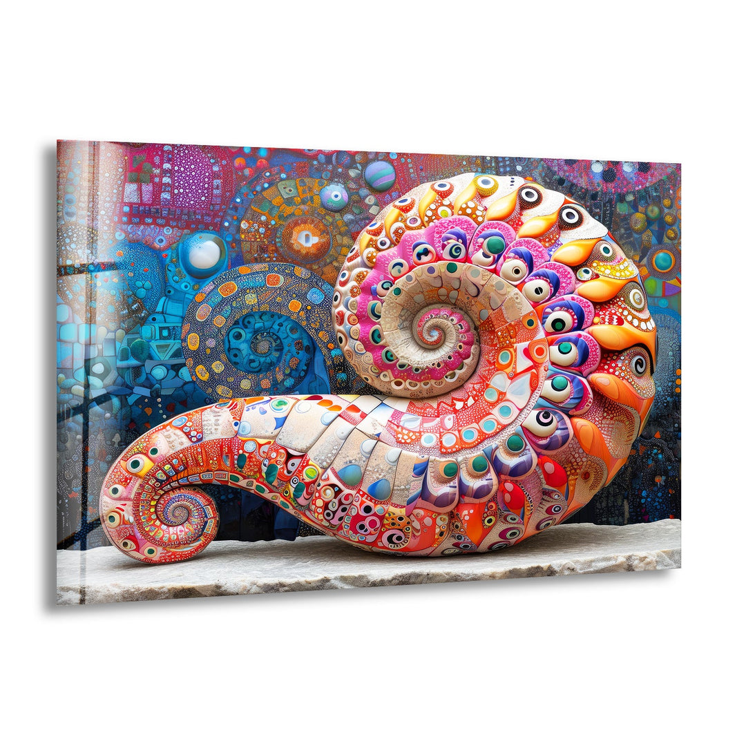 Colorful Snail Shell Glass Wall Art glass art painting, glass art for the Wall