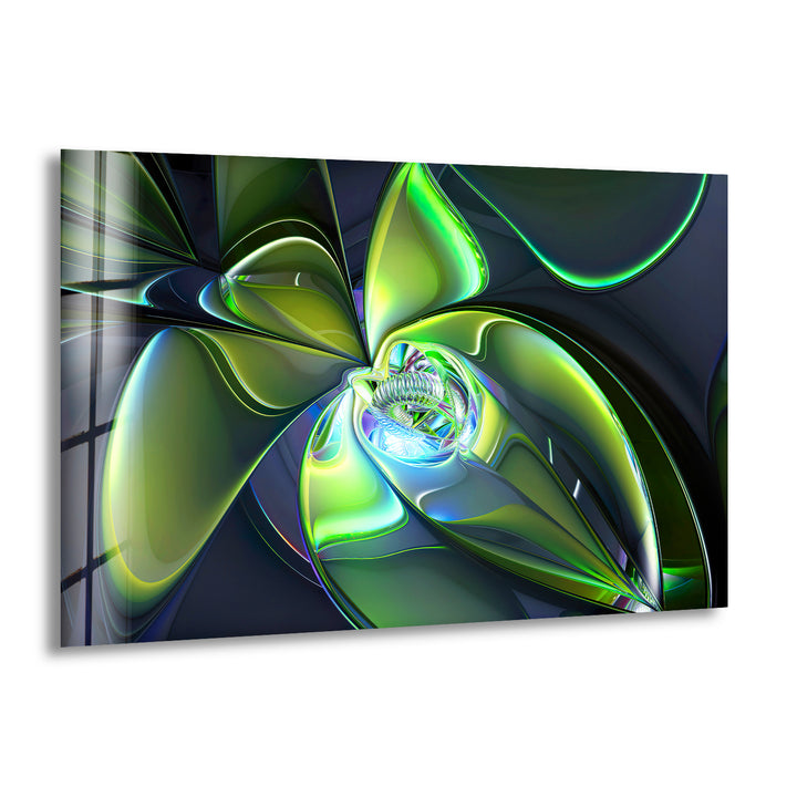 Green 3D Fractal Glass Wall Art