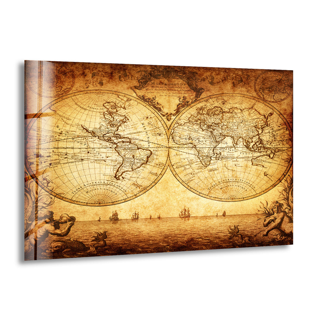 Vintage World Map Glass Picture Prints & Cool Wall Art