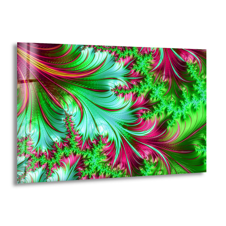 Green Fractal Patterns Glass Wall Art