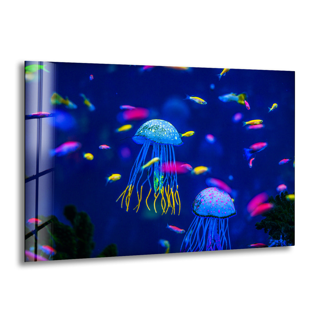 Ocean Jellyfish Glass Wall Art glass art painting, glass art for the Wall