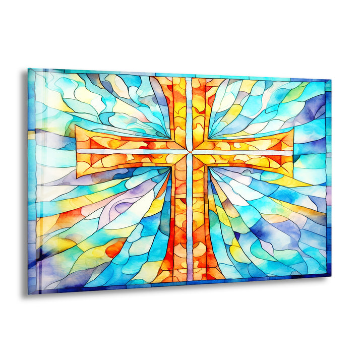 Heavenly Light Holy Cross Print on Glass Art Pieces