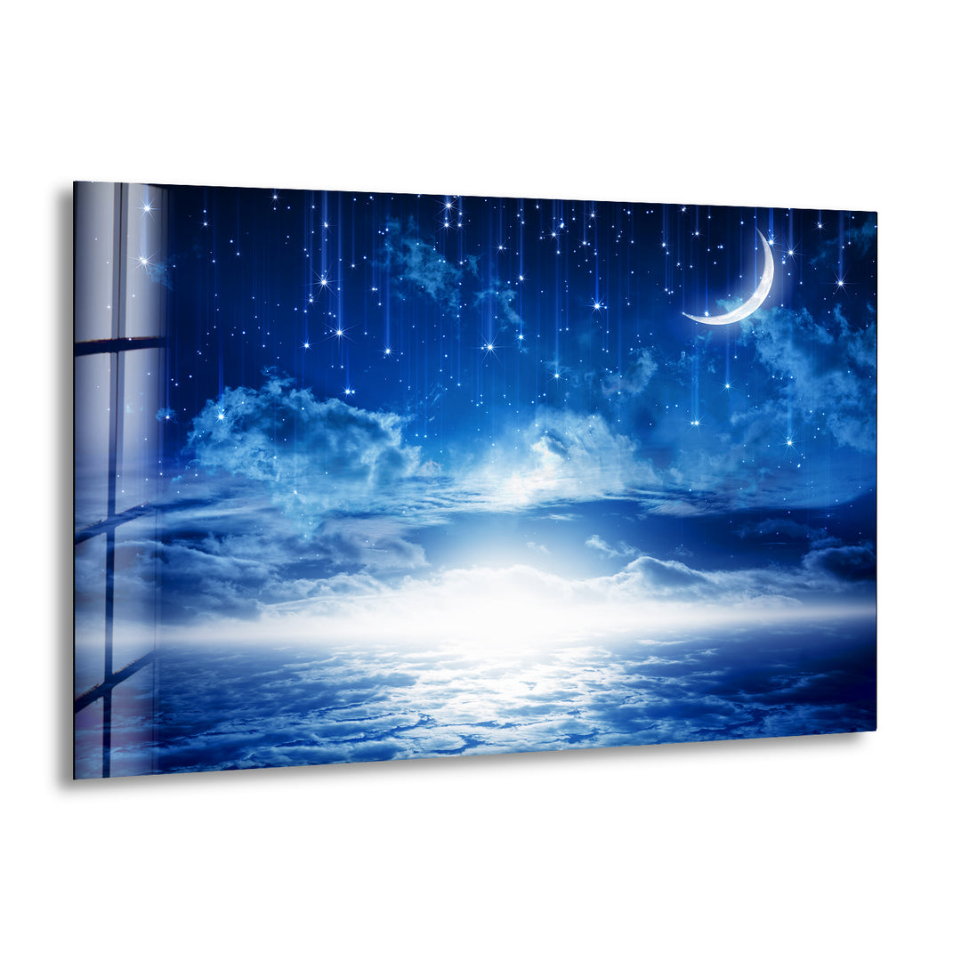 Starry Night Sky Moon Glass Wall Art, print on glass, glass printed photos