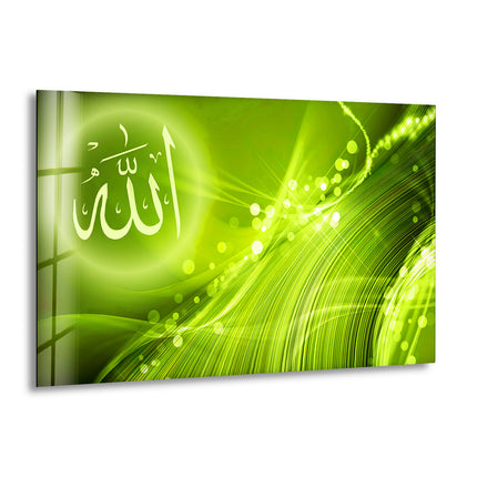 Green Islamic Decor Glass Wall Artwork 