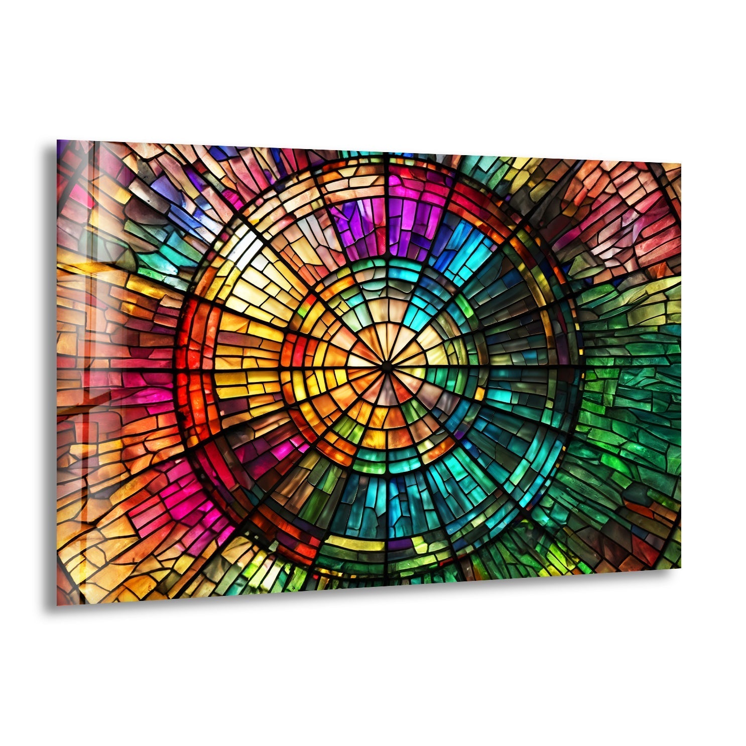 Rainbow Stained Glass Wall Art print on glass, glass printed photos