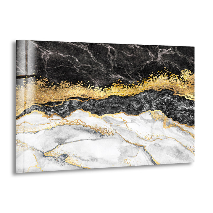 Black White Gold Marble Glass Wall Art