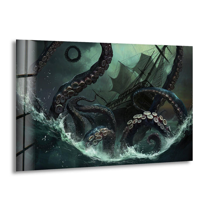 Kraken Monster Glass Wall Art glass art painting, glass art for the Wall