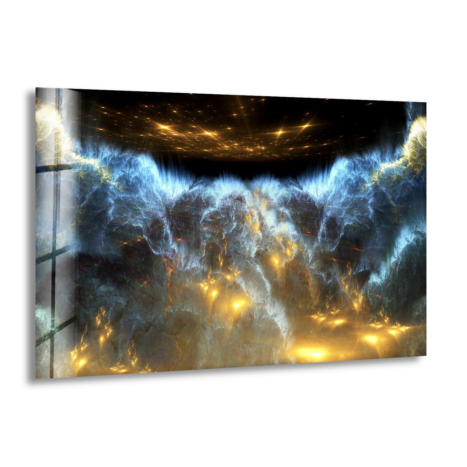 Dark Blue Lightning Abstract Glass Wall Art