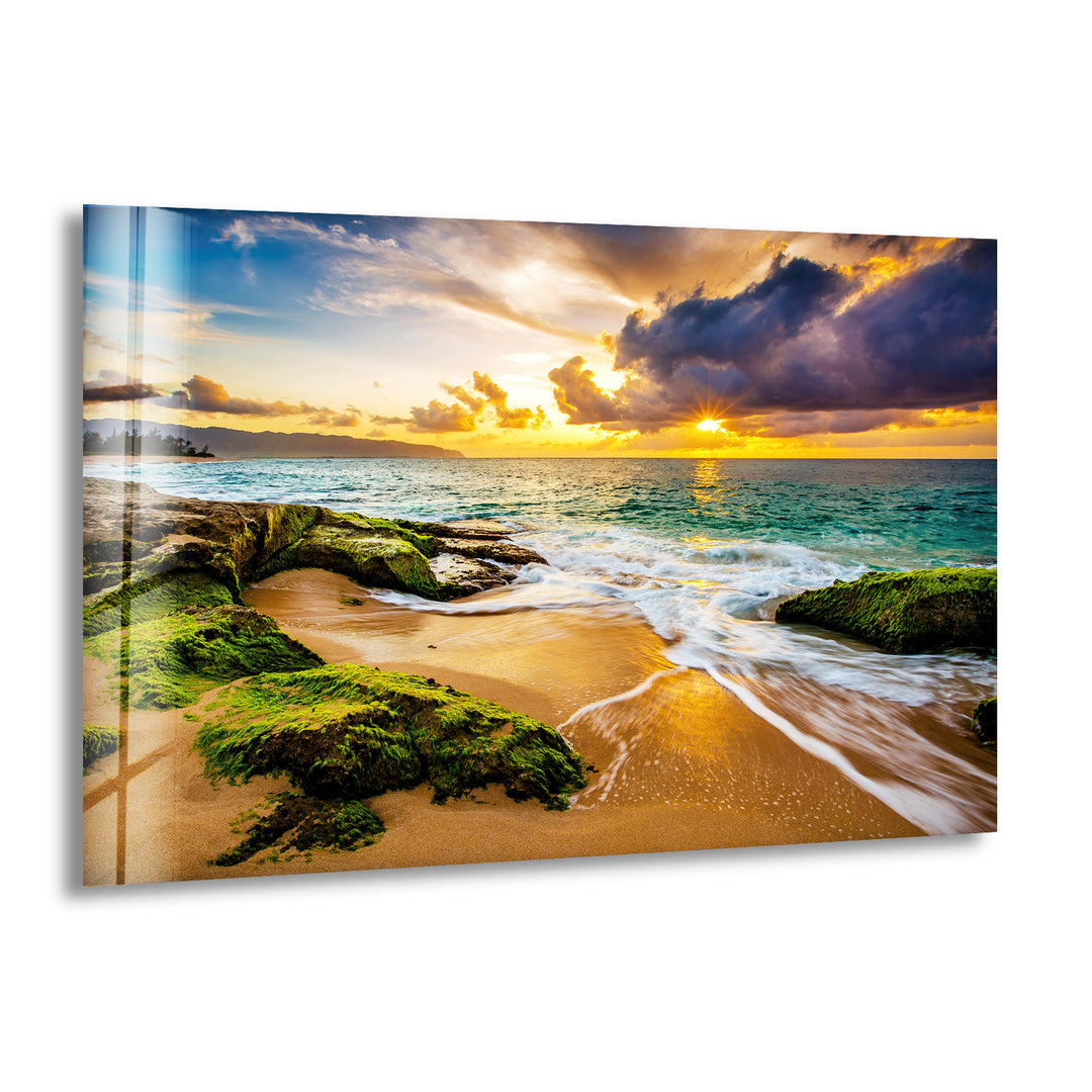 Sunset beach Hawaii Glass Printing Wall Arts