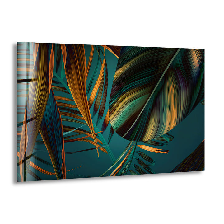 Green Abstract Palm Leaf Glass Wall Art