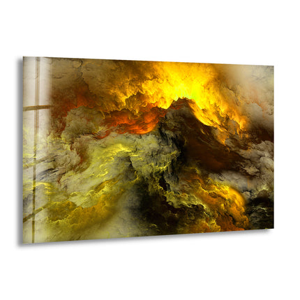 Grey Yellow Clouds Abstract Painting Glass Wall Art 