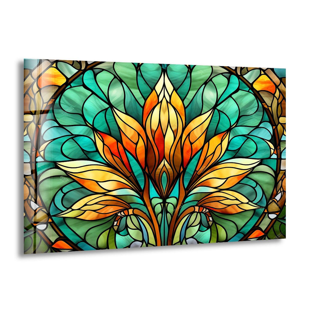 Stained Green & Orange Glass Wall Art stained glass wall art, stained glass wall decor