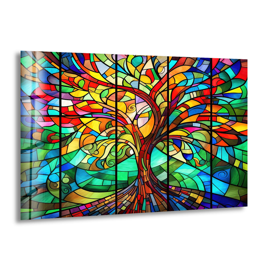 Life of Tree Multicolored Glass Wall Art photo print on glass, prints on glass wall art