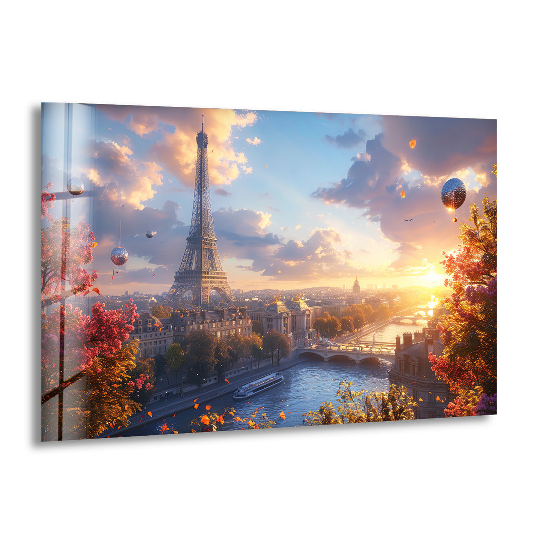 Eiffel Tower Landscape Glass Wall Art print picture on glass, Tempered Glass Wall Art