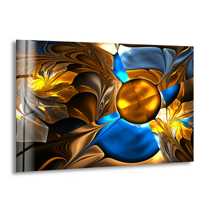 Abstract Blue&Gold Fractal Glass Wall Art