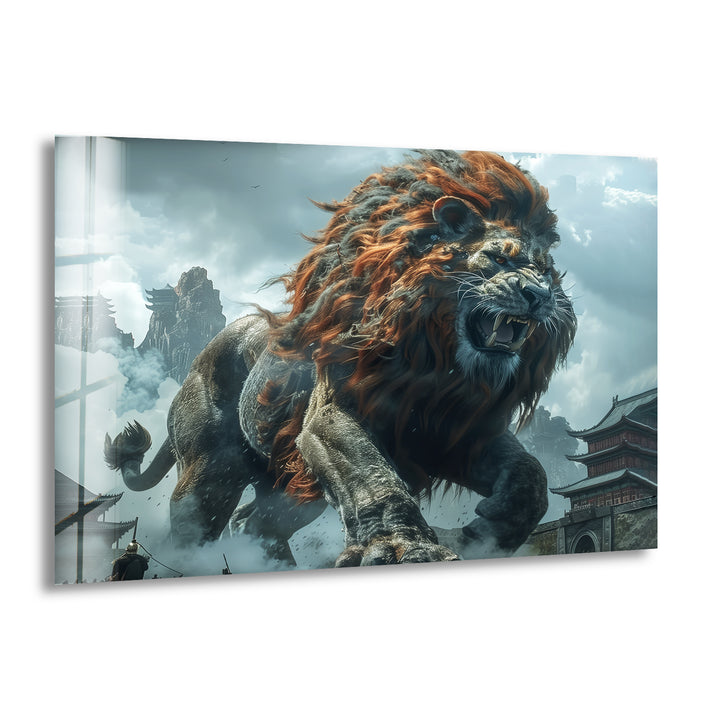 Big Chinese Lion Glass Wall Art picture on glass wall art, photos printed on glass