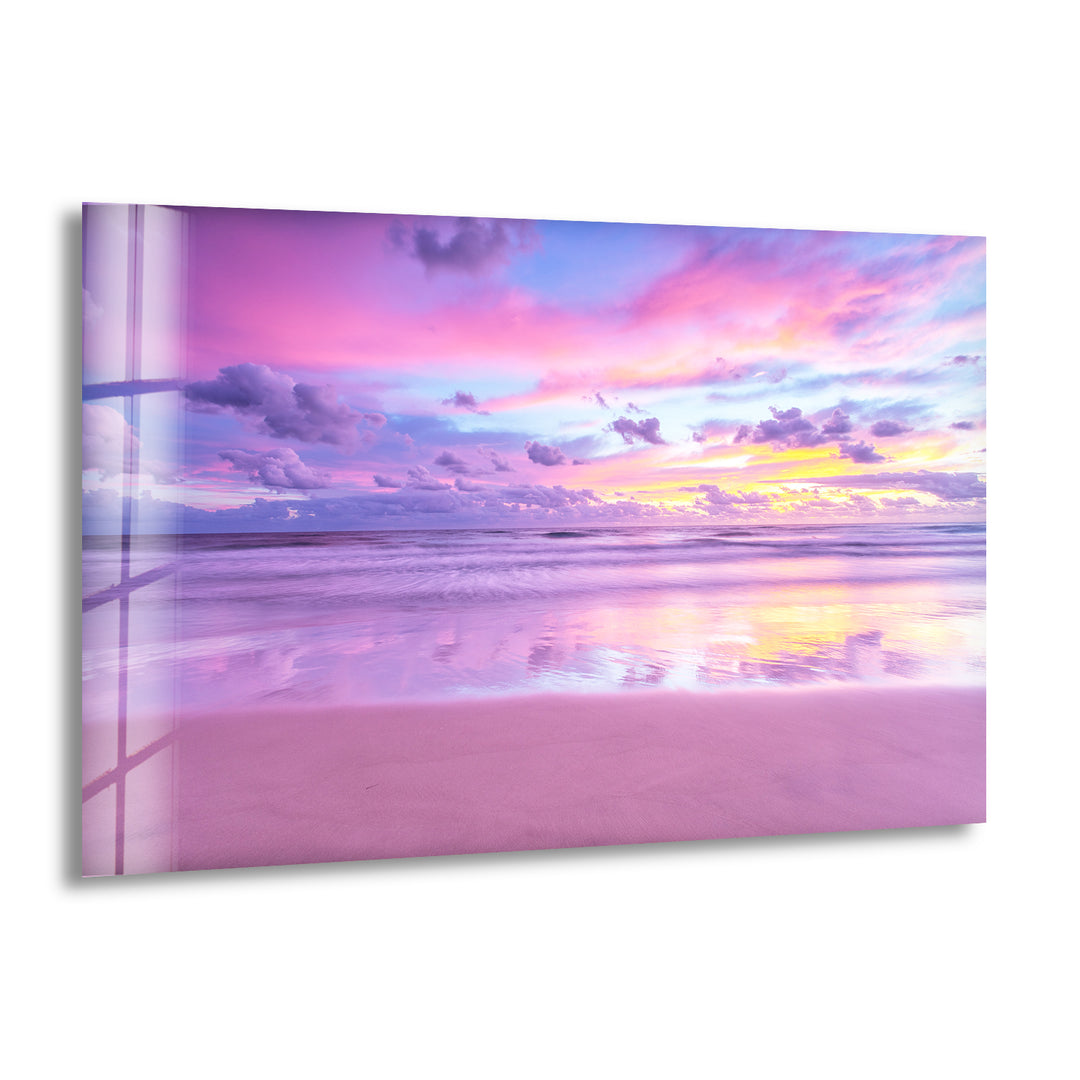 Pink Sky Ocean Glass Wall Art photo print on glass, prints on glass wall art