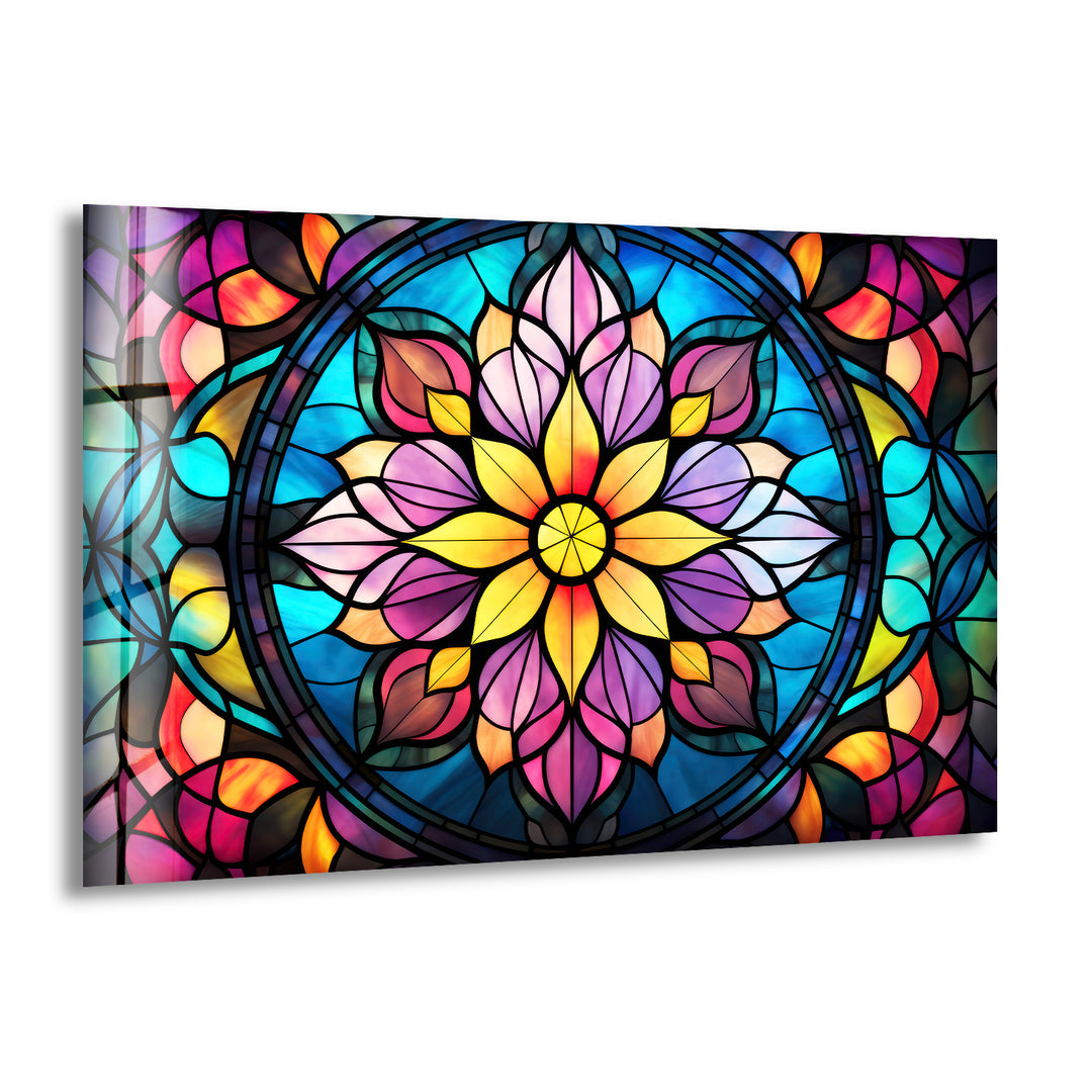 Stained Colored Flowers Glass Wall Art print on glass, glass printed photos