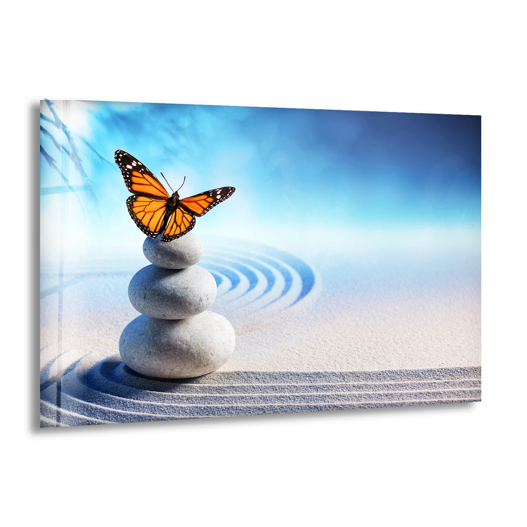 Zen Spa Stones Butterfly Glass Wall Art & Cool Home Decor