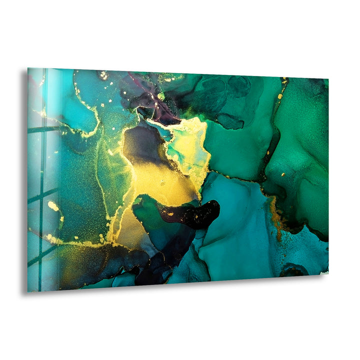 Dark Green Marble Alcohol ink Glass Wall Art