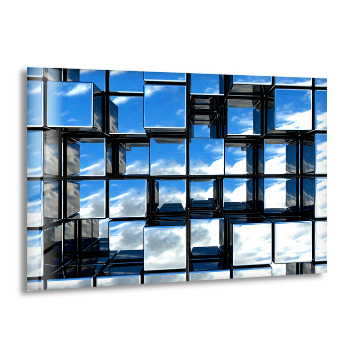 Mirror Effect 3D Cubes Glass Wall Art