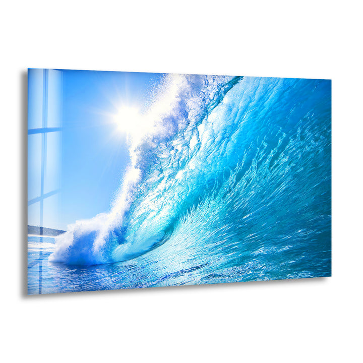 Ocean Blue Waves Glass Wall Art glass art painting, glass art for the Wall