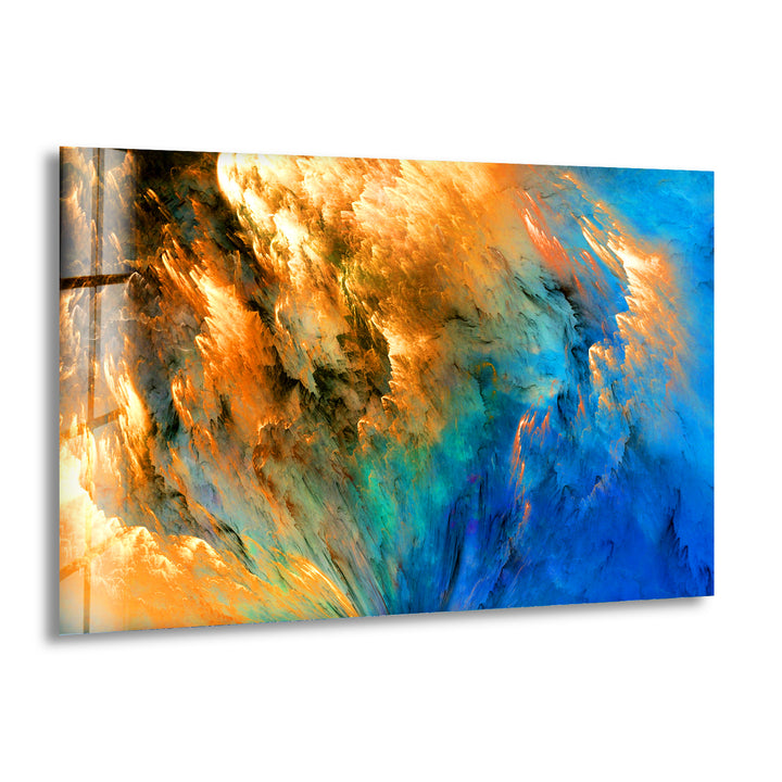 Blue and Gold Alcohol ink Glass Wall Art