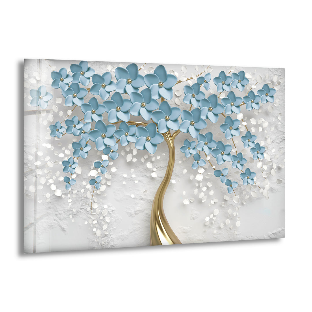 Blue & Gold Tree Floral Glass Wall Art  Glass Prints