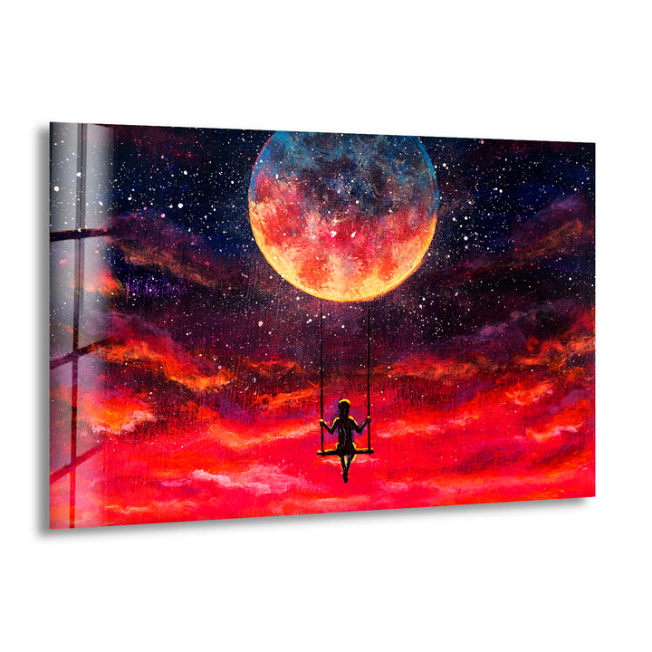 Red Full Moon Cool Glass Photos & Wall Art Decor