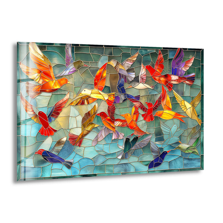 Mosaic Birds Glass Wall Art glass pictures for Wall, glass prints wall art