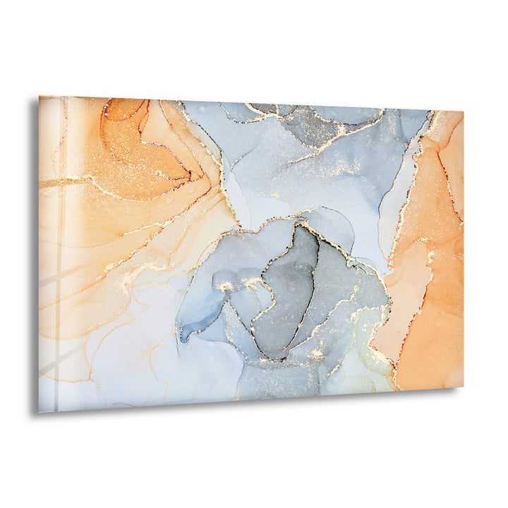 Pastel Color with Gold swirl Abstract Glass Wall Art